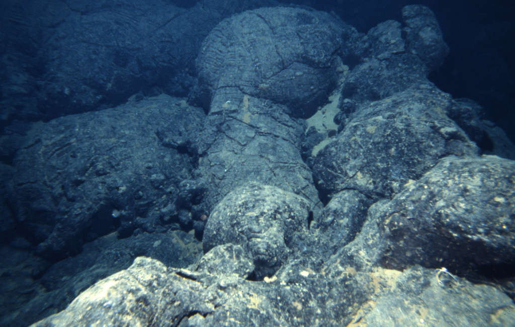 Basalt "pillows" on the seafloor (East Pacific Rise at about 2500m depth). Taken from submersible 'Alvin'